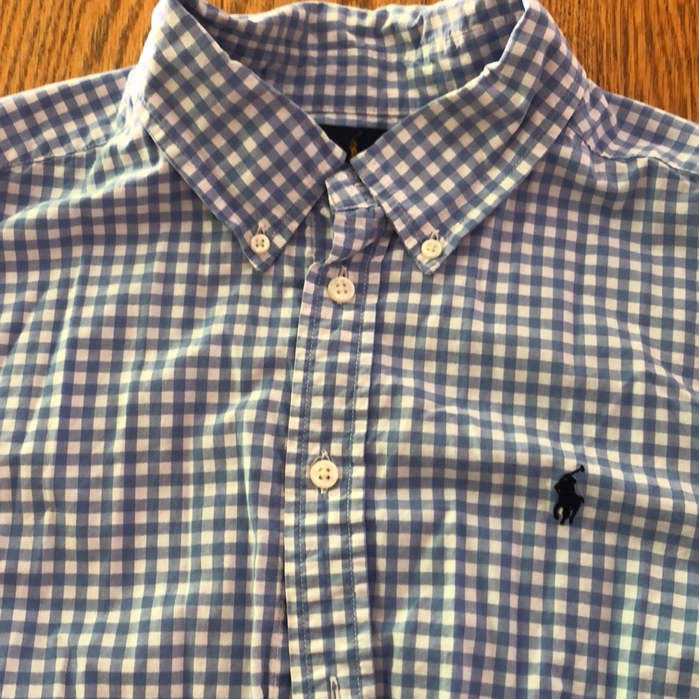 Blue check boys polo button down